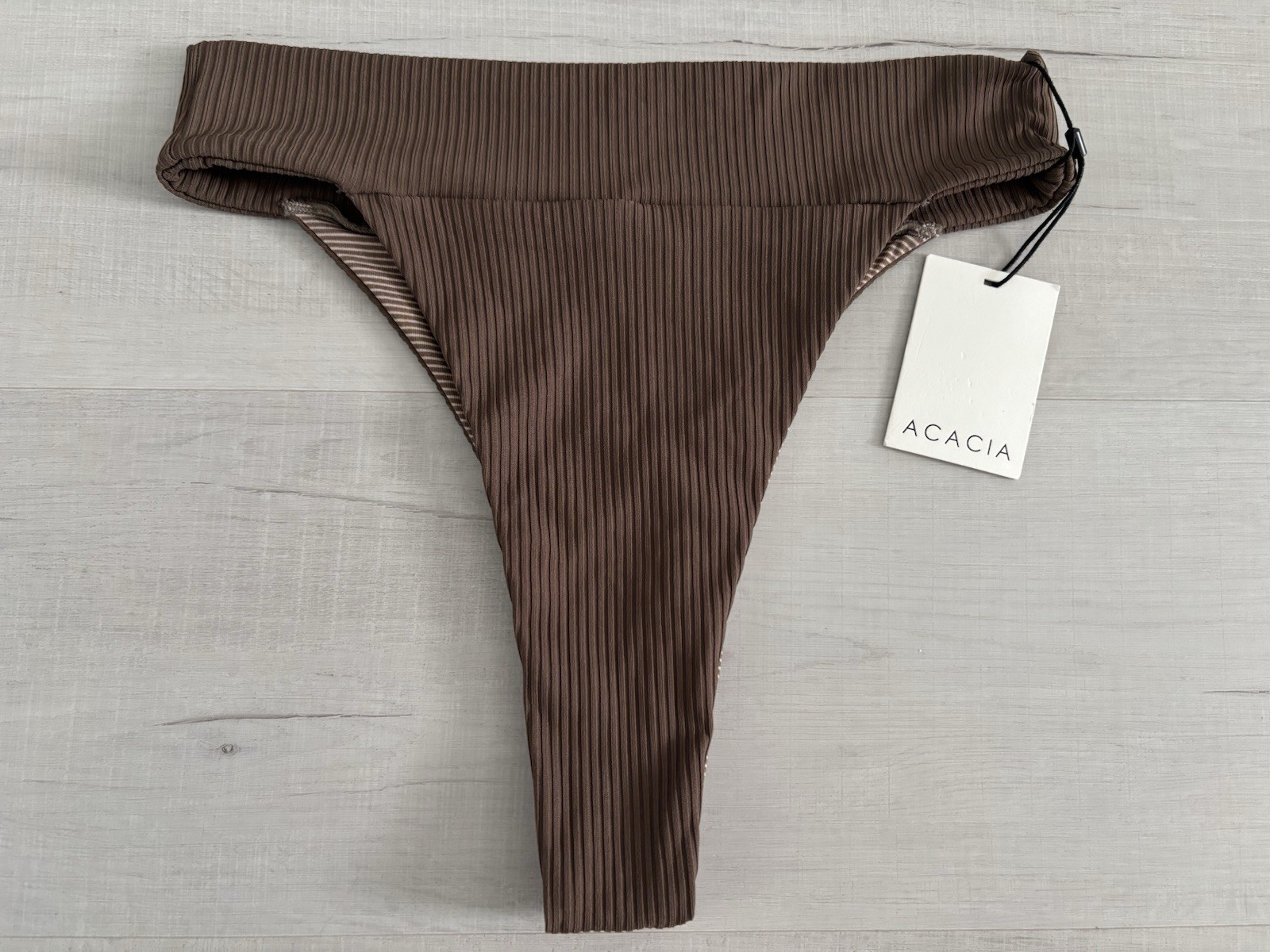Acacia MATEO Ribbed Bikini Bottom - Chocolate Minimal Coverage - Large NWT