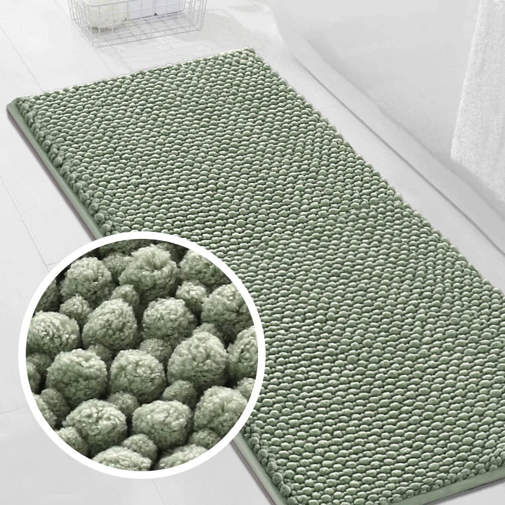 Sage Green Chenille Bathroom Rugs - Non-Slip, Soft Shaggy Runner Mat 47\