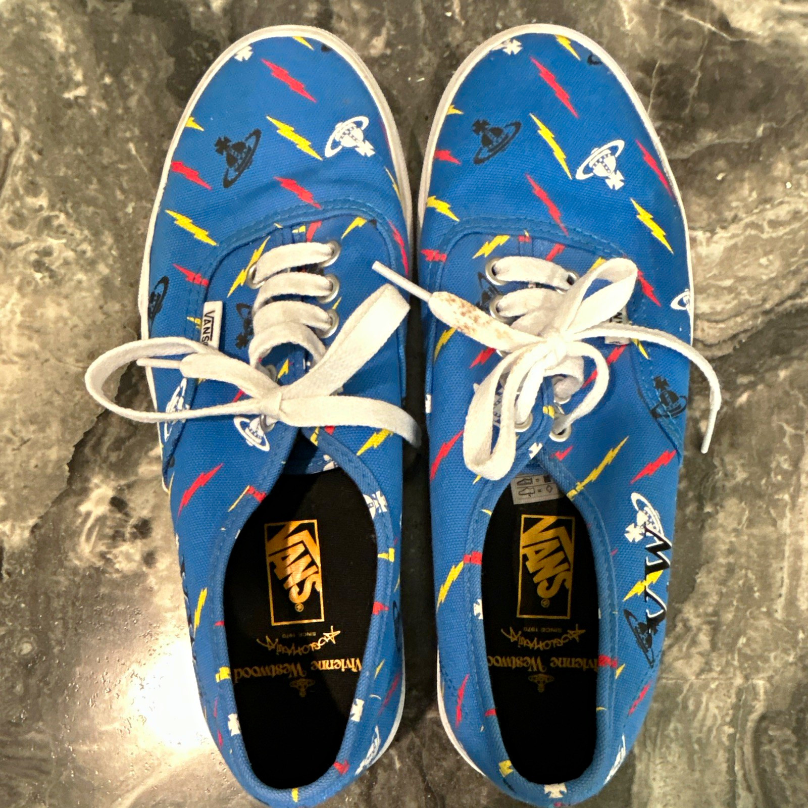 VANS Authentic Vivienne Westwood Blue Lightning Print Canvas Lace-Up Low Top VANS Authentic Vivienne Westwood Blue Lightning Print Canvas Lace-Up Low Top