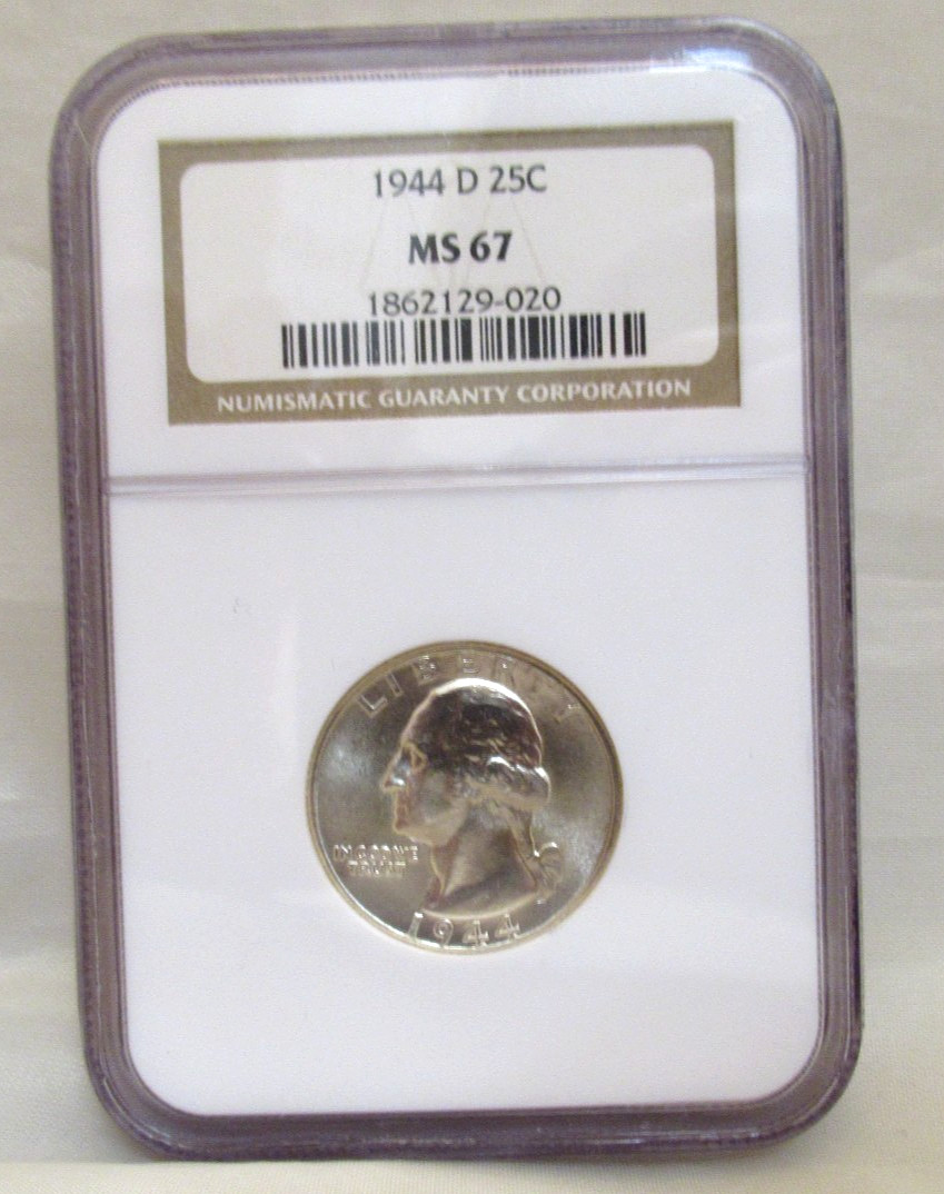 1944-D 25C Washington Quarter PCGS Graded MS67 in Plastic Holder 