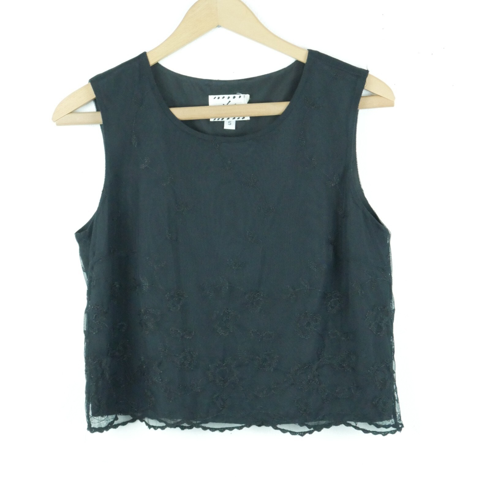 Vintage Small Crop Top Black Lace Sheer Whimsigoth Grunge 90s Y2K Festival Goth