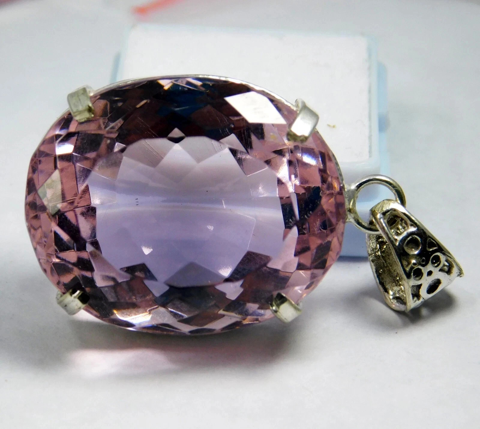 Natural 94.20 Ct Certified Brazilian Pink Kunzite 925 Silver Pendant Gemstone