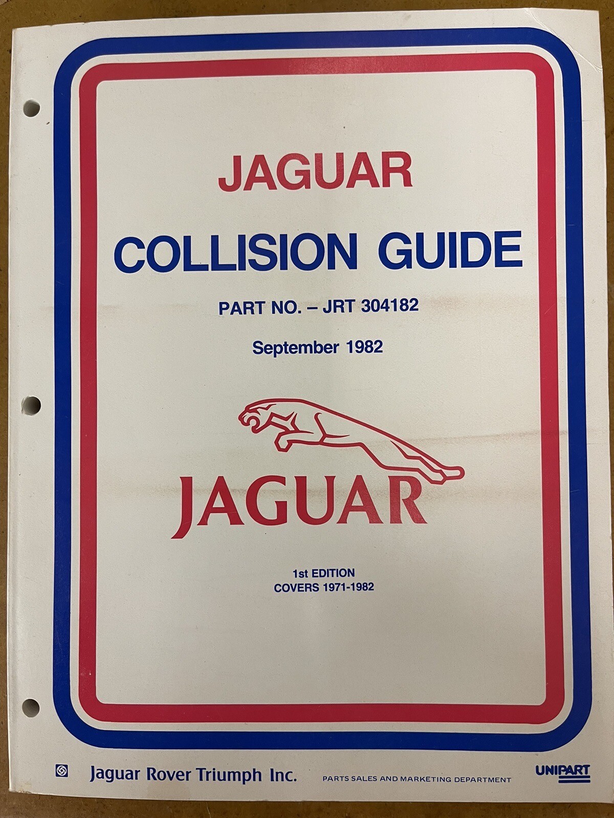 Vintage 1971-1982 Jaguar 1st Edition Collision Guide JRT 304182 September 1982