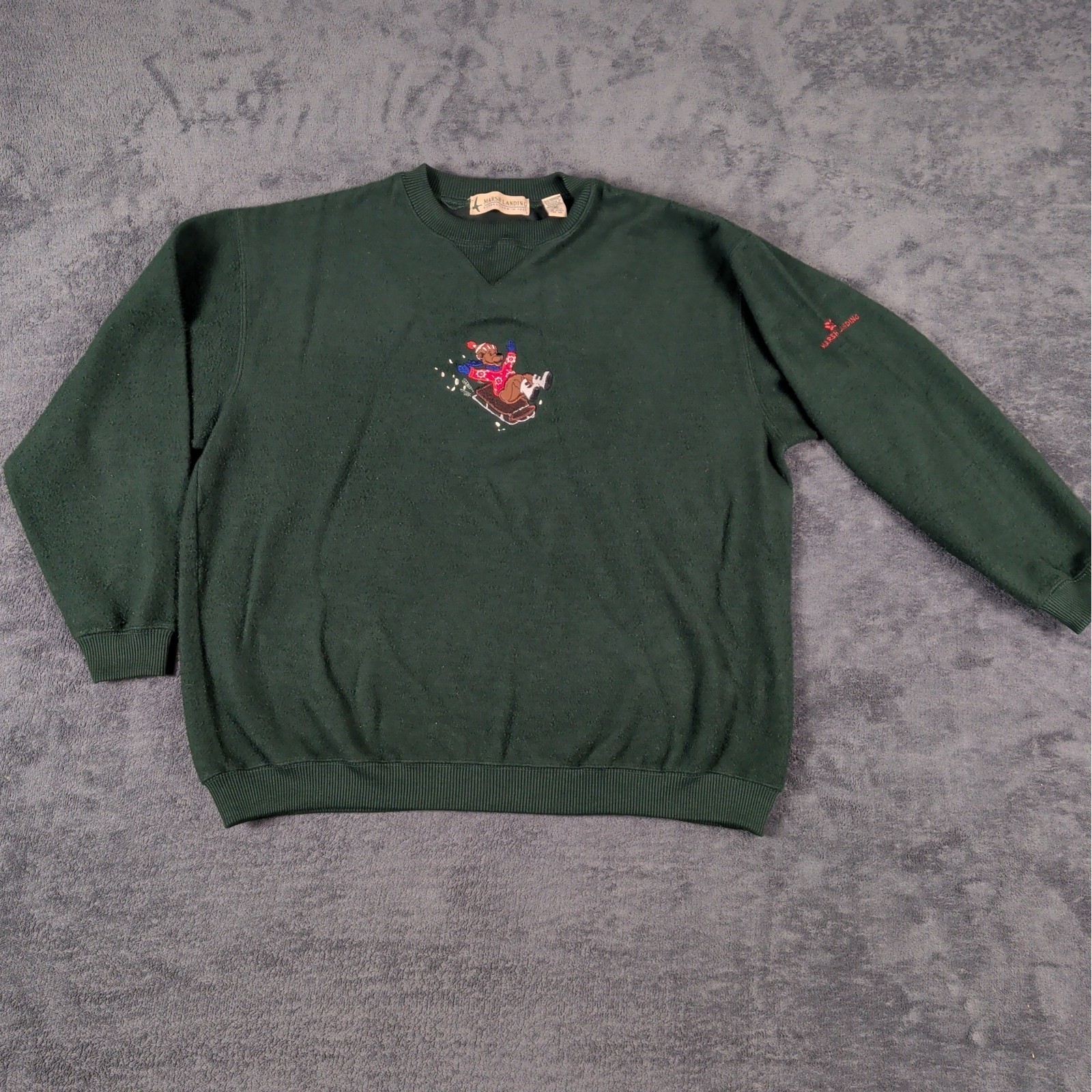 Vintage Marsh Landing Winter Bear Sledding Green Sweater Women\'s Size Medium Vintage Marsh Landing Winter Bear Sledding Green Sweater Women\'s Size Medium