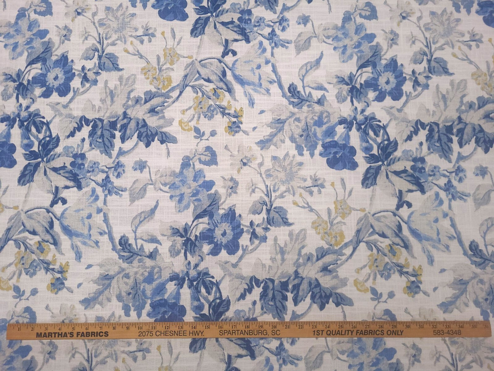 Waverly COSMIA DRESDEN Blue White Floral Designer Print Drapery Uph Fabric