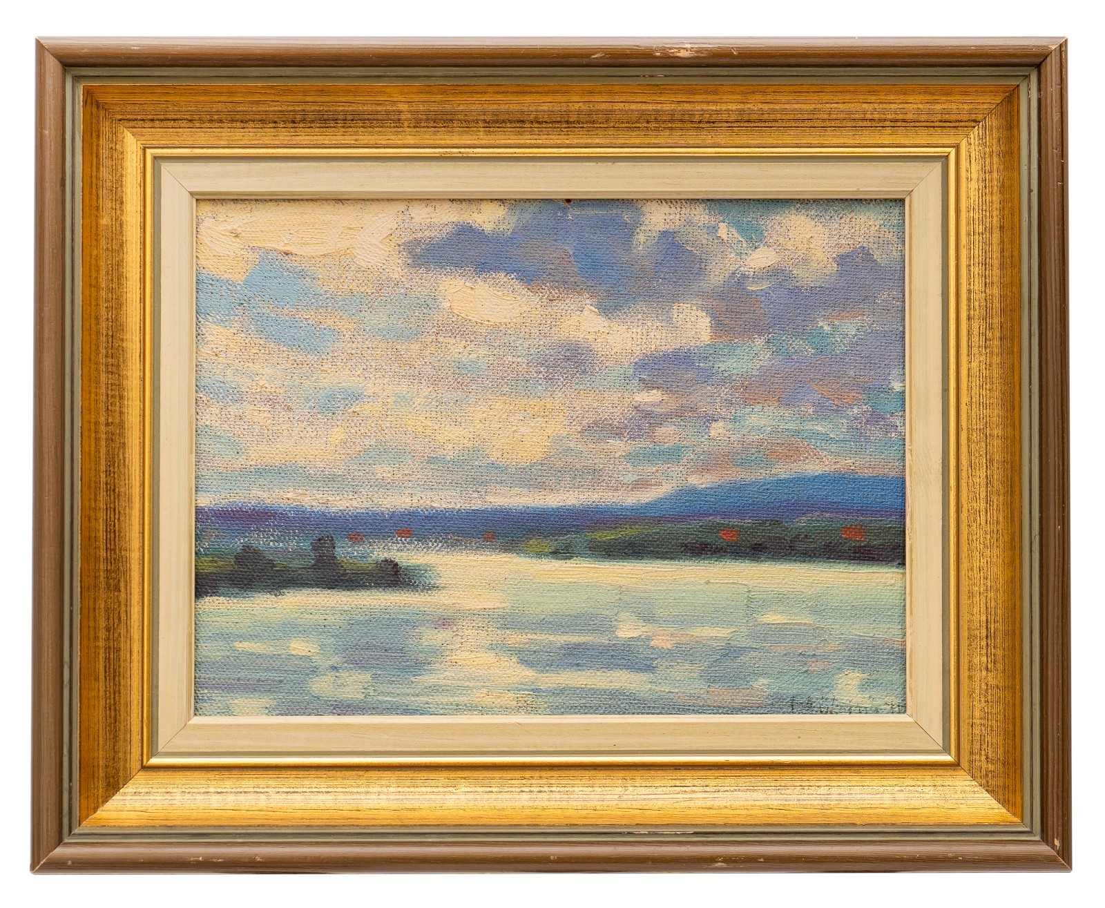 Vintage Impressionistic Landscape/Seascape Lake Scene on Canvas Signed Illegibly