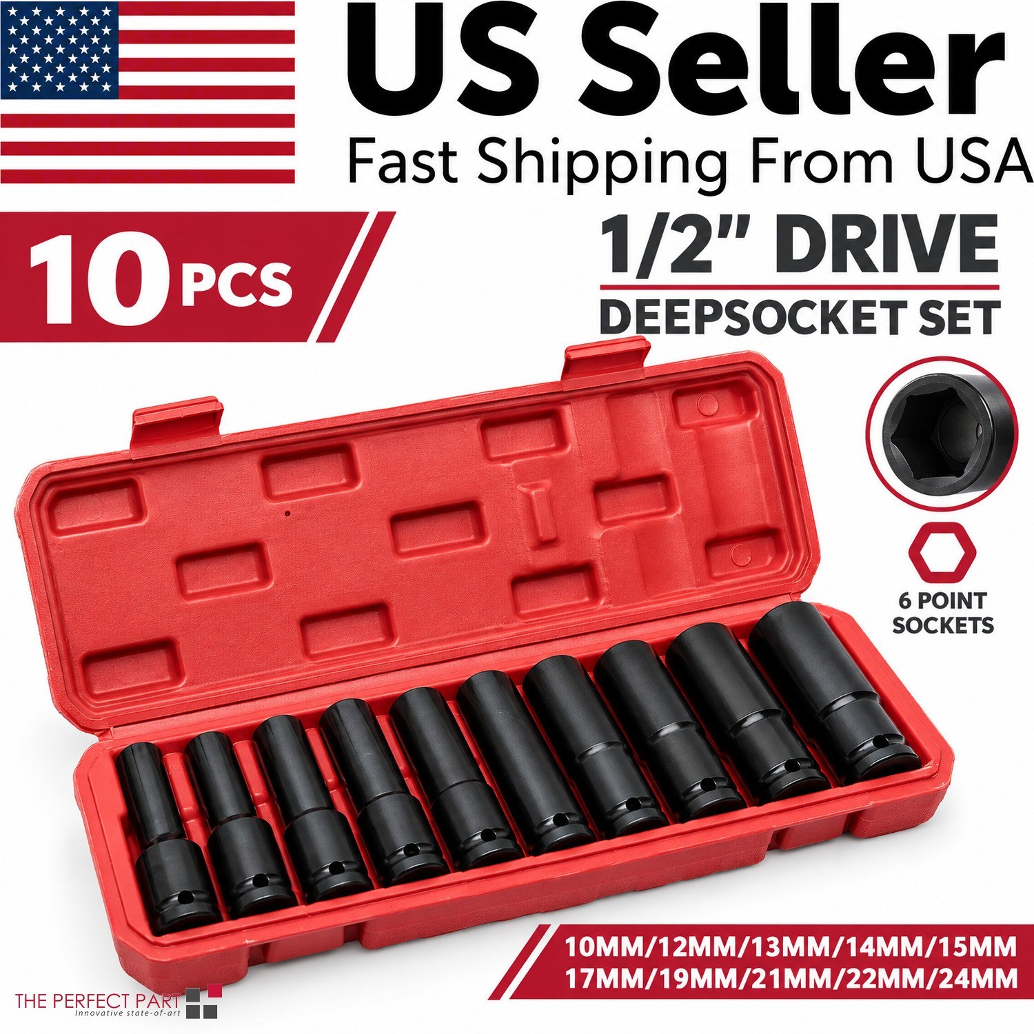 10PCS Metric Deep Impact Socket 1/2