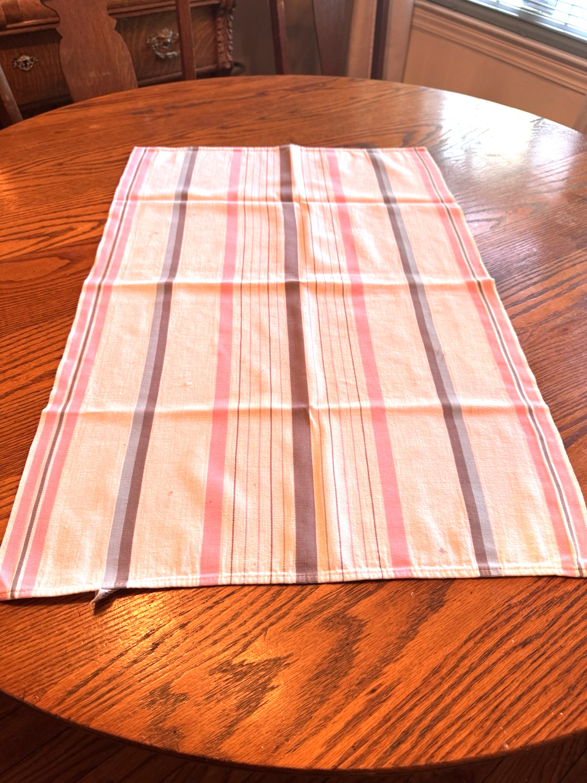 Vtg MCM Startex Kitchen Towel Striped Teal Pink Gray 19\