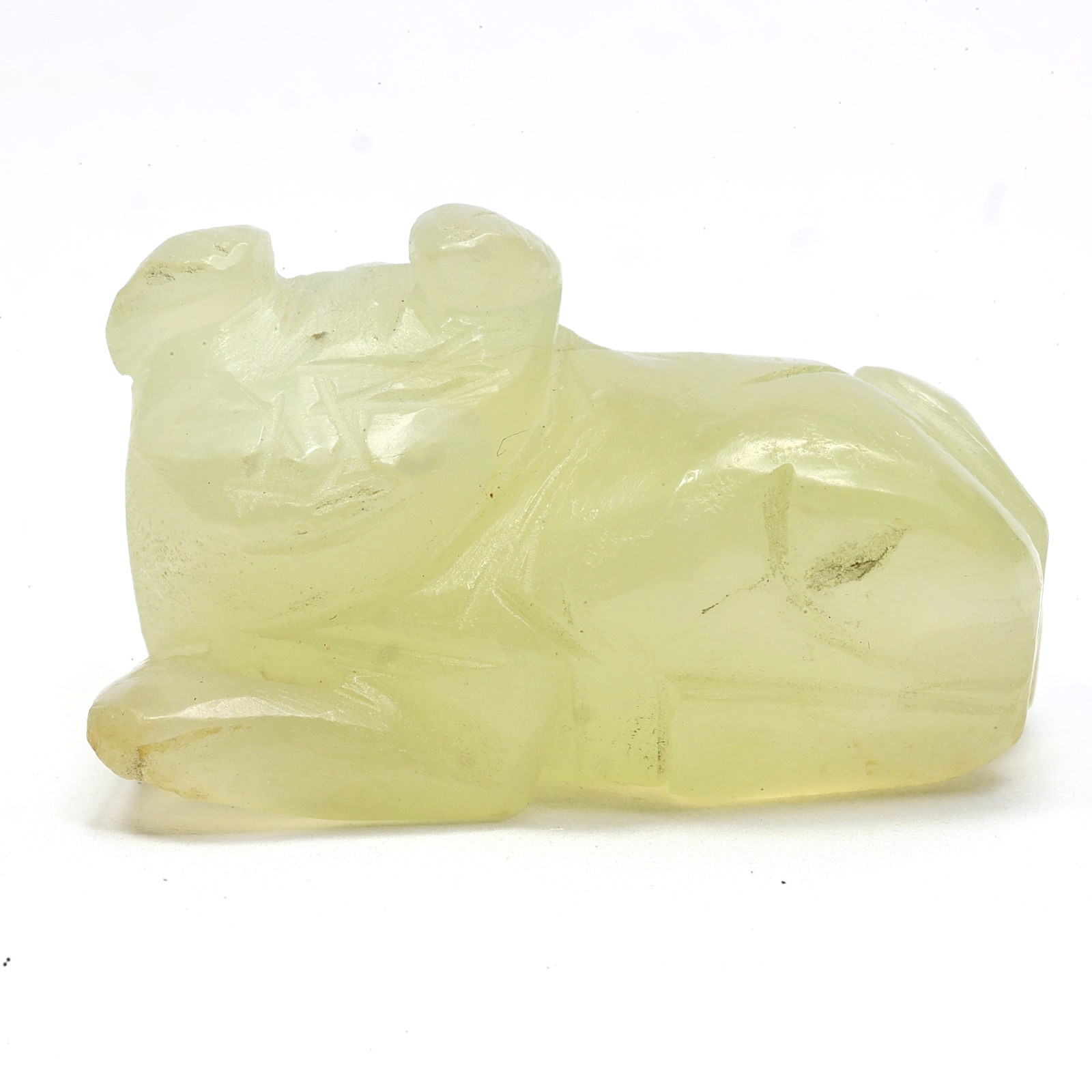 Antique Chinese Qing Xiuyan Jade Recumbent Mythical Beast Pendant 38mm 28g