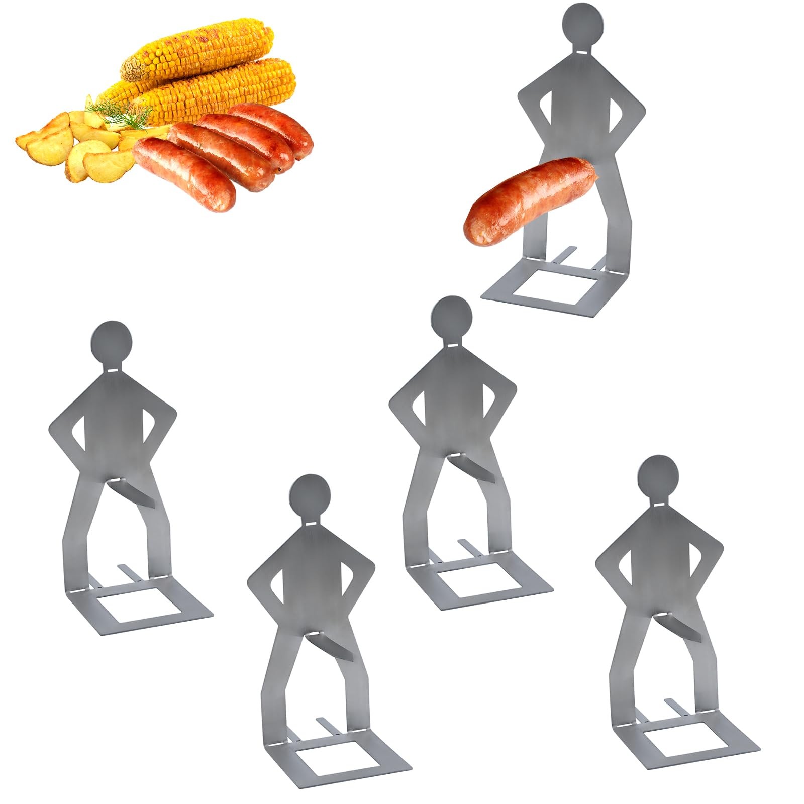 Funny BBQ Man Hot Dog Holders Reusable Stainless Steel Sausage Stand 4/6/8/10PCS
