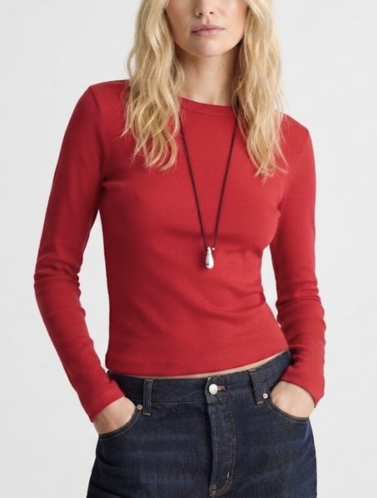 NWT$55 Madewell Long Sleeve Tee, Crew Neck 💯 Supima cotton, Red, M, Medium 