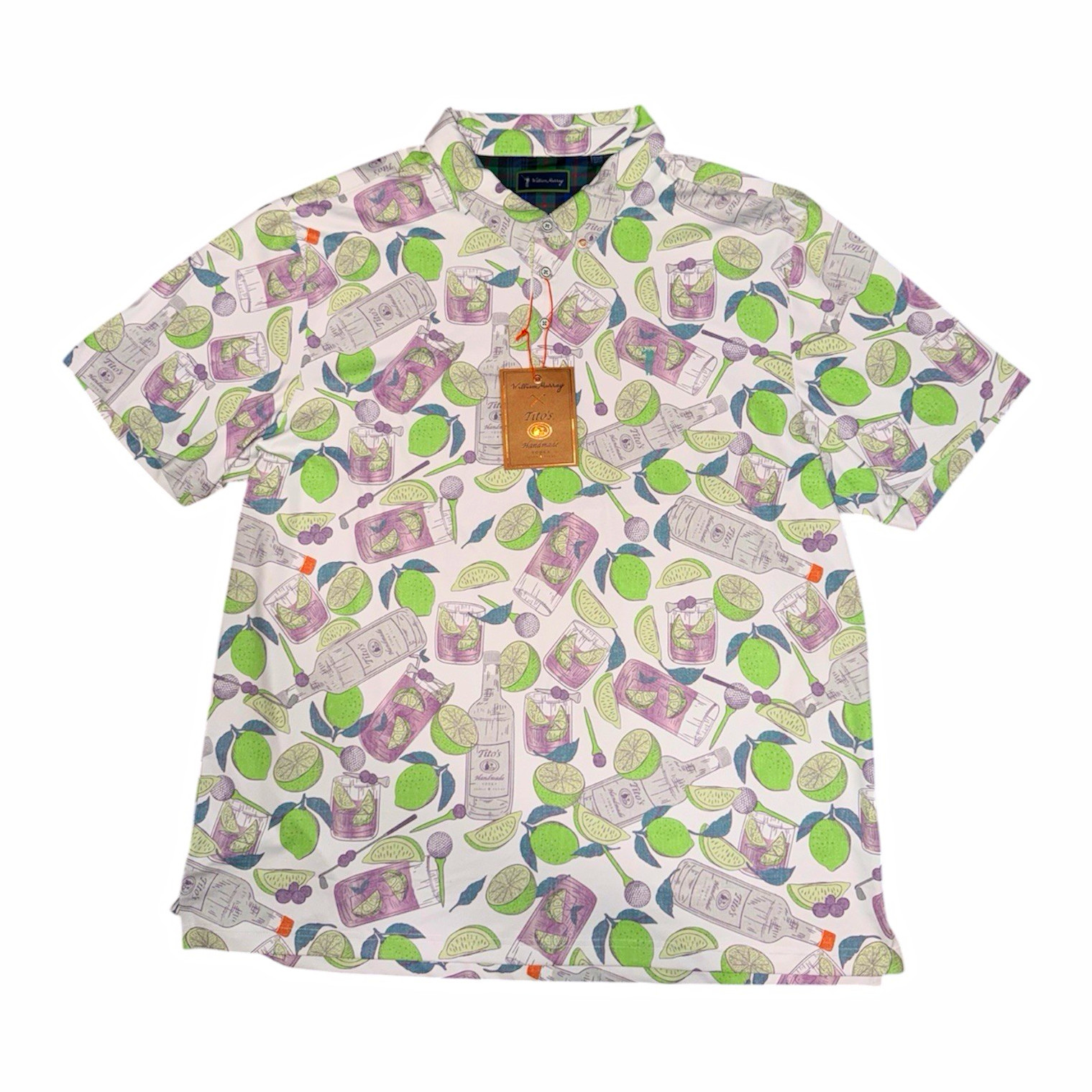 William Murray Tito\'s Handmade Vodka Short Sleeve Button-Up Cocktail Print William Murray Tito\'s Handmade Vodka Short Sleeve Button-Up Cocktail Print