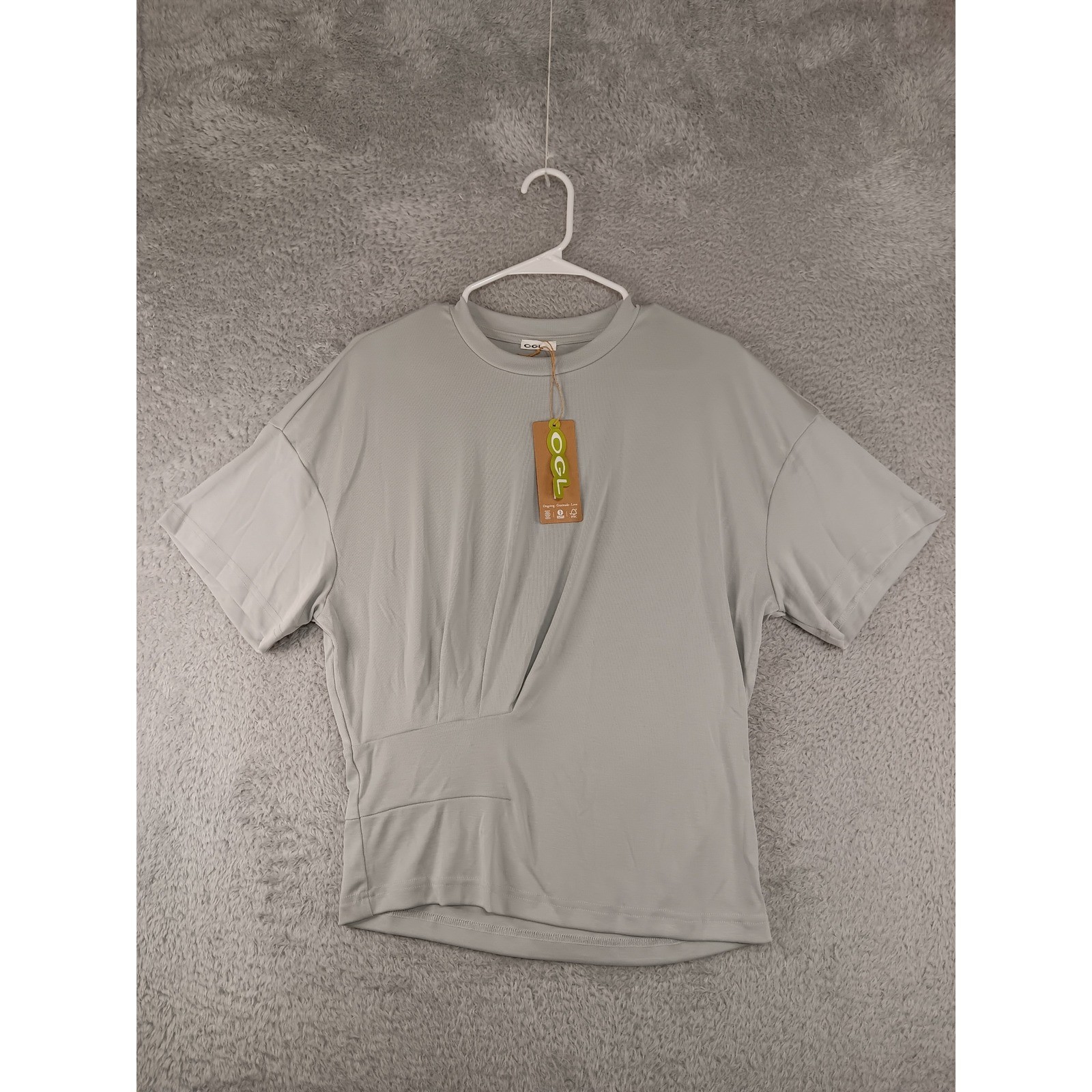 OGL Sandwashed Crewneck Tucked Tee Women L Gray NWT Modal Stretch Short Sleeve OGL Sandwashed Crewneck Tucked Tee Women L Gray NWT Modal Stretch Short Sleeve