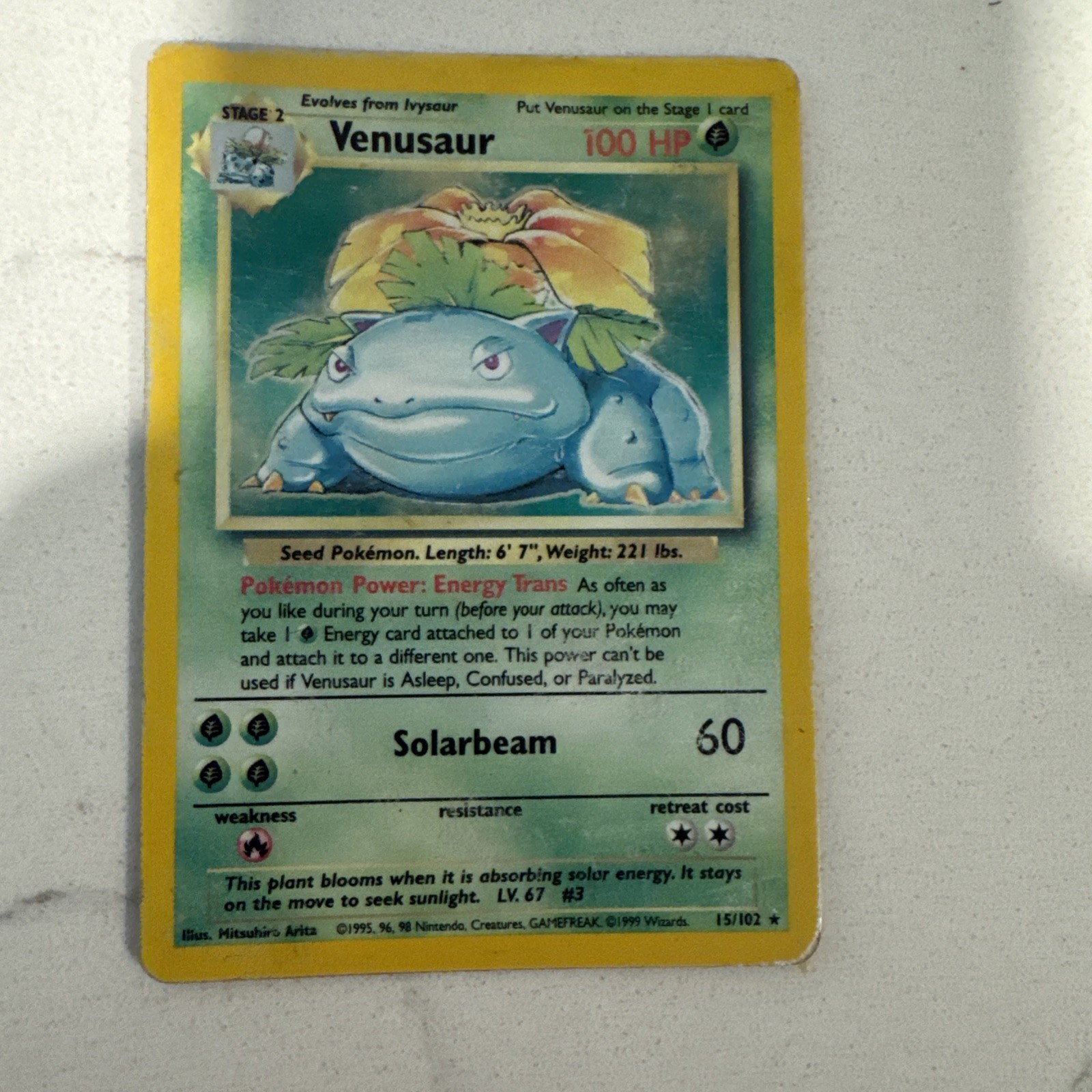 Pokémon TCG Venusaur 15/102 Base Set Unlimited Holo Rare English 1999 Damaged Pokémon TCG Venusaur 15/102 Base Set Unlimited Holo Rare English 1999 Damaged