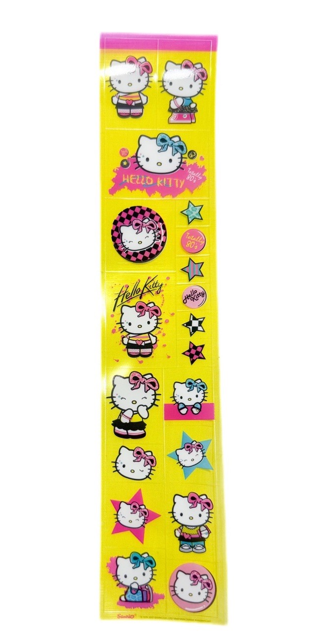 NEW RARE 2007 Sanrio Hello Kitty Sticker Sheet Totally 80\'s Neon Strip Yellow NEW RARE 2007 Sanrio Hello Kitty Sticker Sheet Totally 80\'s Neon Strip Yellow