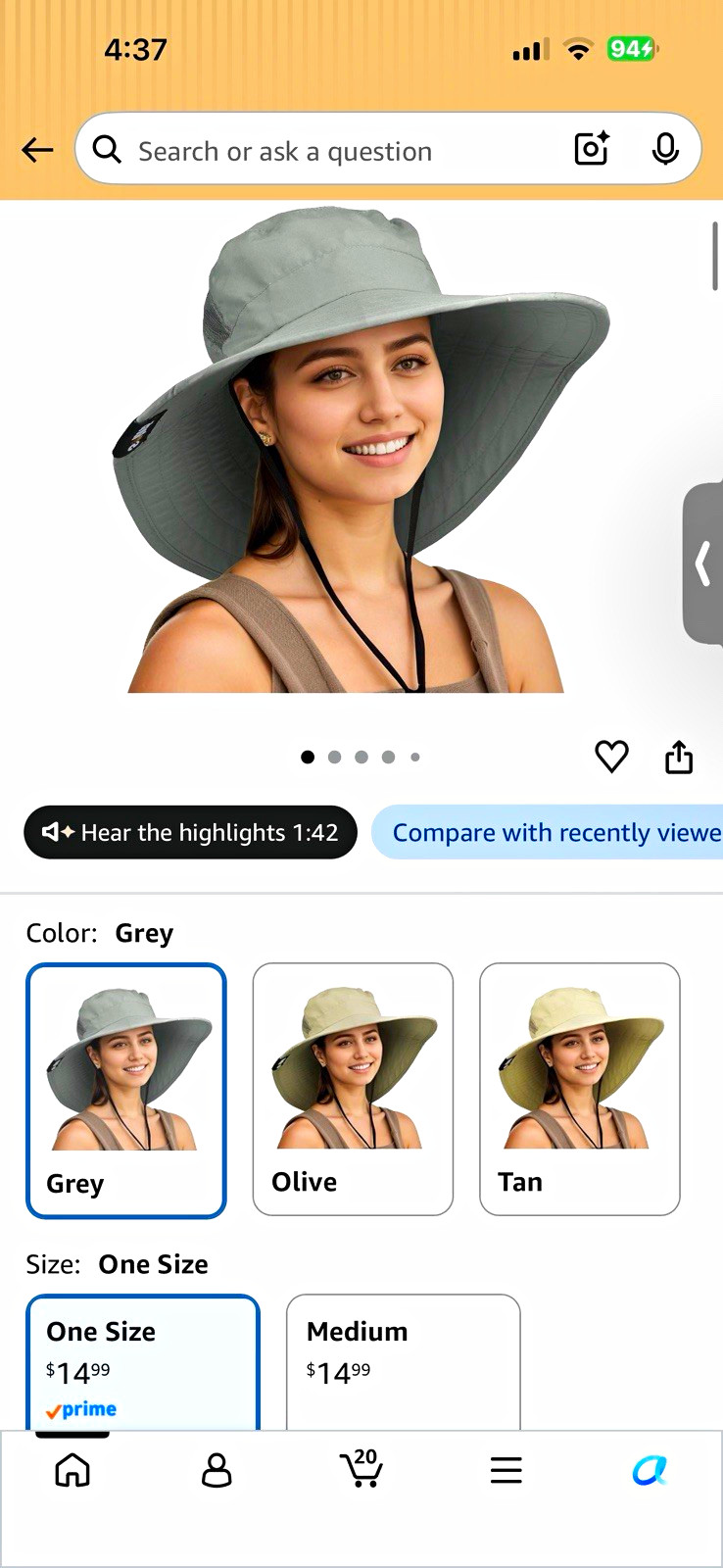 Solaris Gray Wide Brim Hat Sun Hat, Polyester Solaris Gray Wide Brim Hat Sun Hat, Polyester