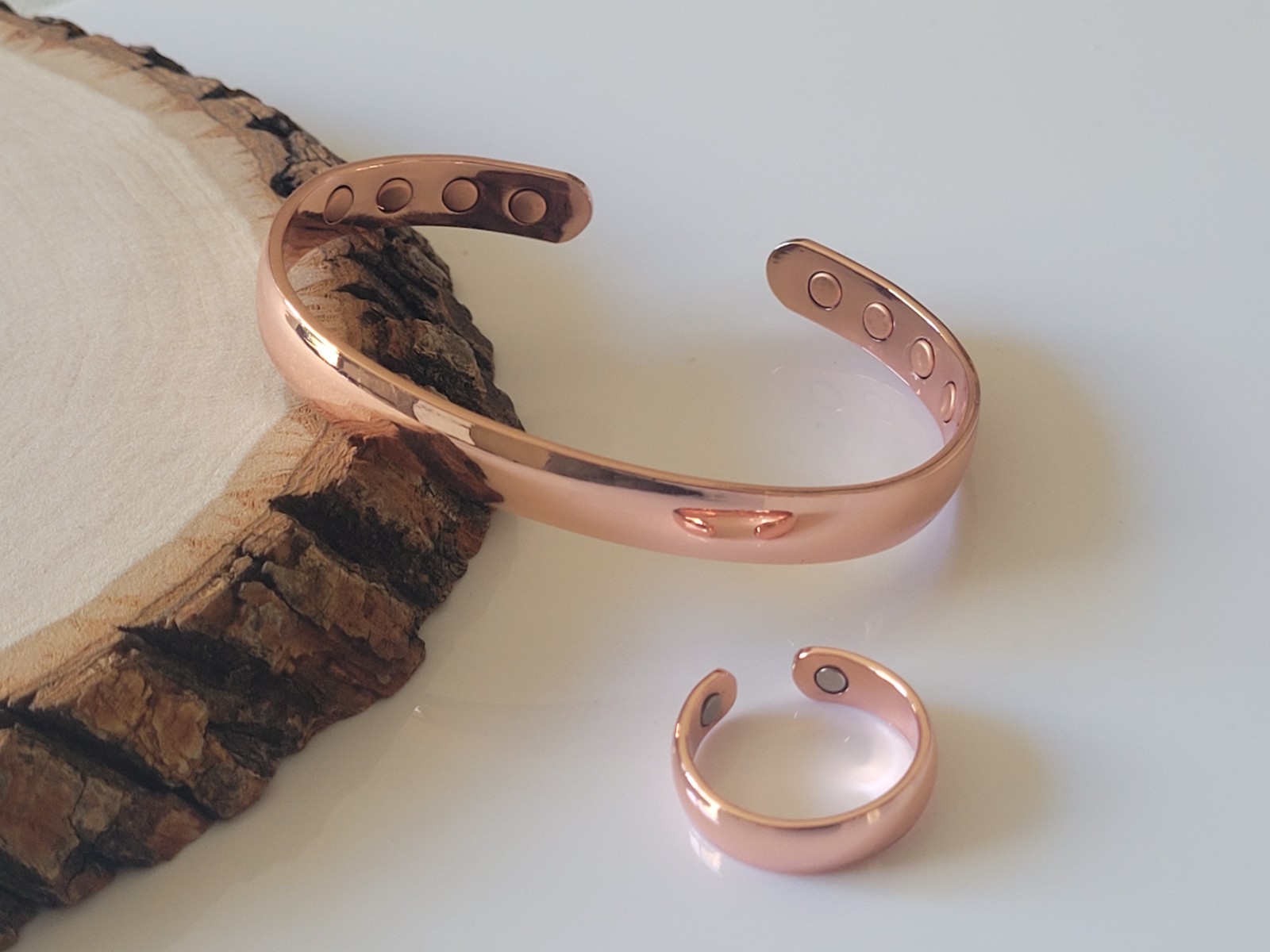 Pure Copper Magnetic Bracelet Ring Set - Arthritis Pain Therapy Dome Cuff Ring Pure Copper Magnetic Bracelet Ring Set - Arthritis Pain Therapy Dome Cuff Ring