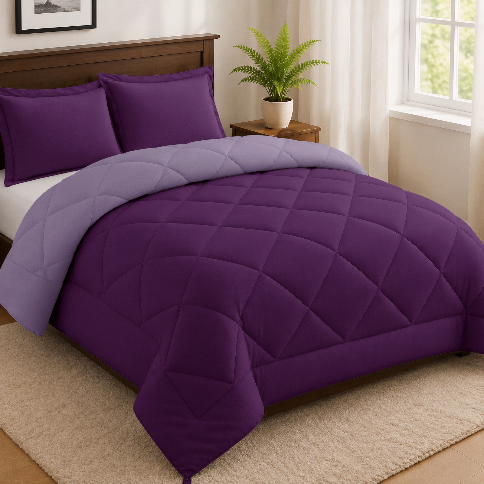 3PC Reversible Comforter Set Quilted Down Alternative All Season Comforter