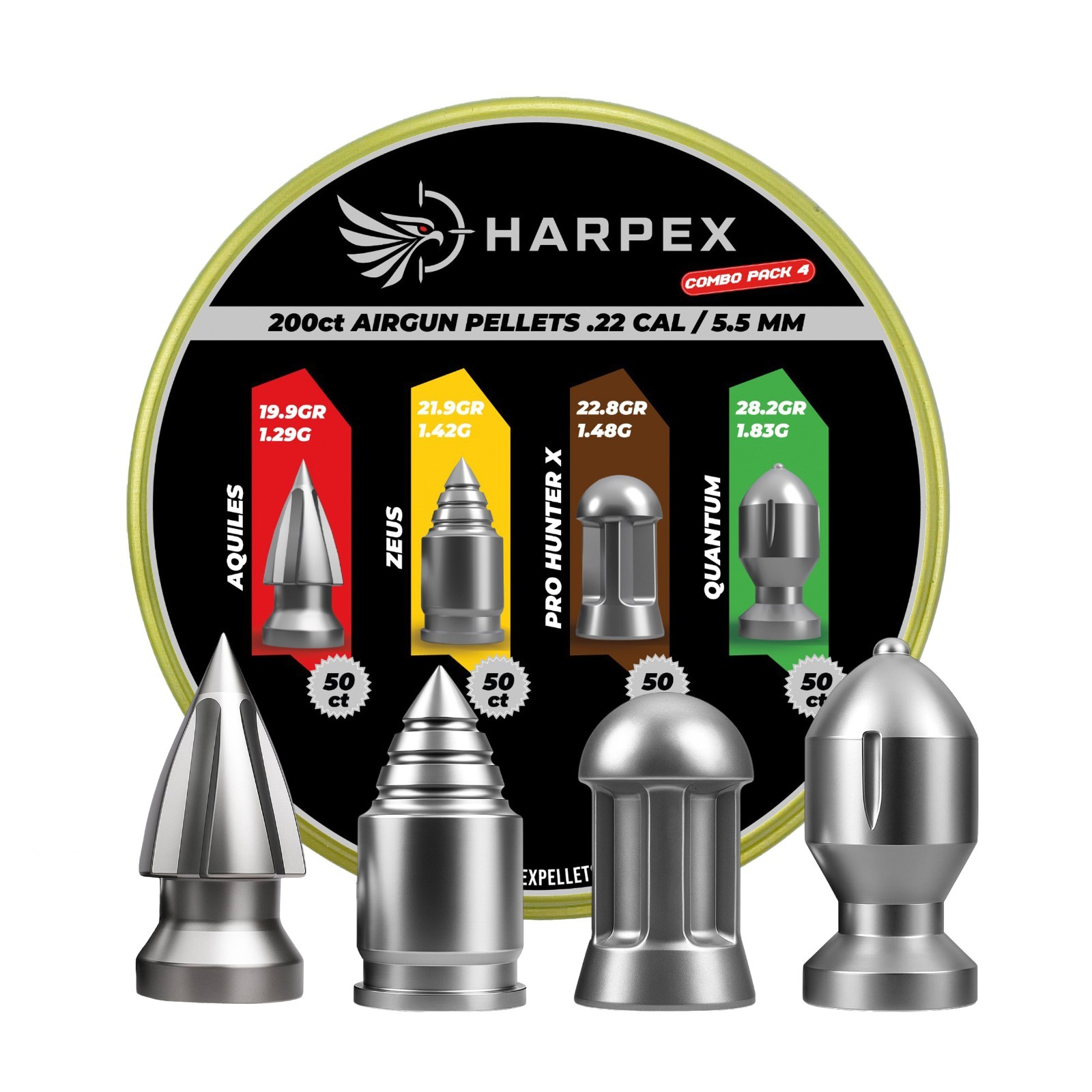 Combo Pack 4 Airgun Pellets .22 Caliber 200ct Pointed + Impact Hunting