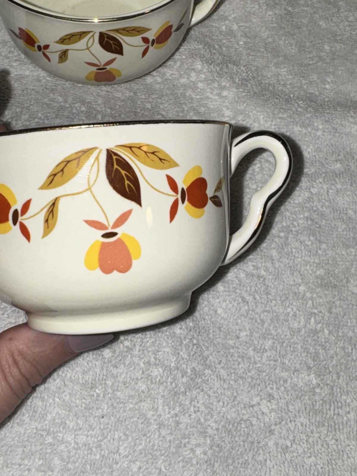 6 Vintage Hall Autumn Leaf Jewel Tea Coffee Tea Cups Mary Dunbar USA