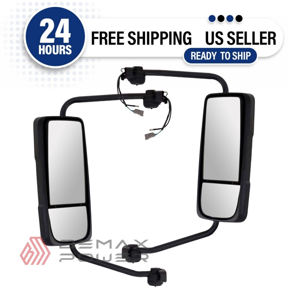 Pair Chrome Door Mirrors Power Heated with Arm For Mack Anthem, LH+RH Side