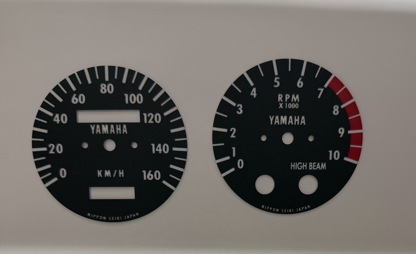 1974 YAMAHA DT 250, DT 360 speedometer  and tach face plates, KM/H Version