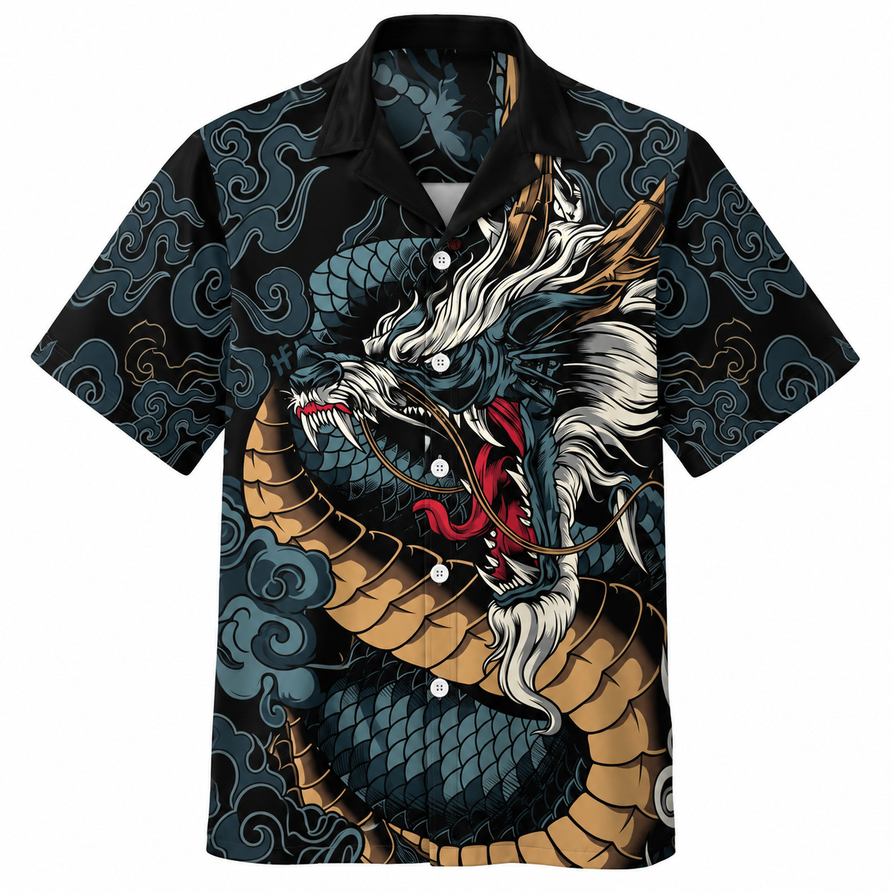 Japanese Dragon Hawaiian Shirt Men Vintage Cloud Aloha Beach Button Down Shirt
