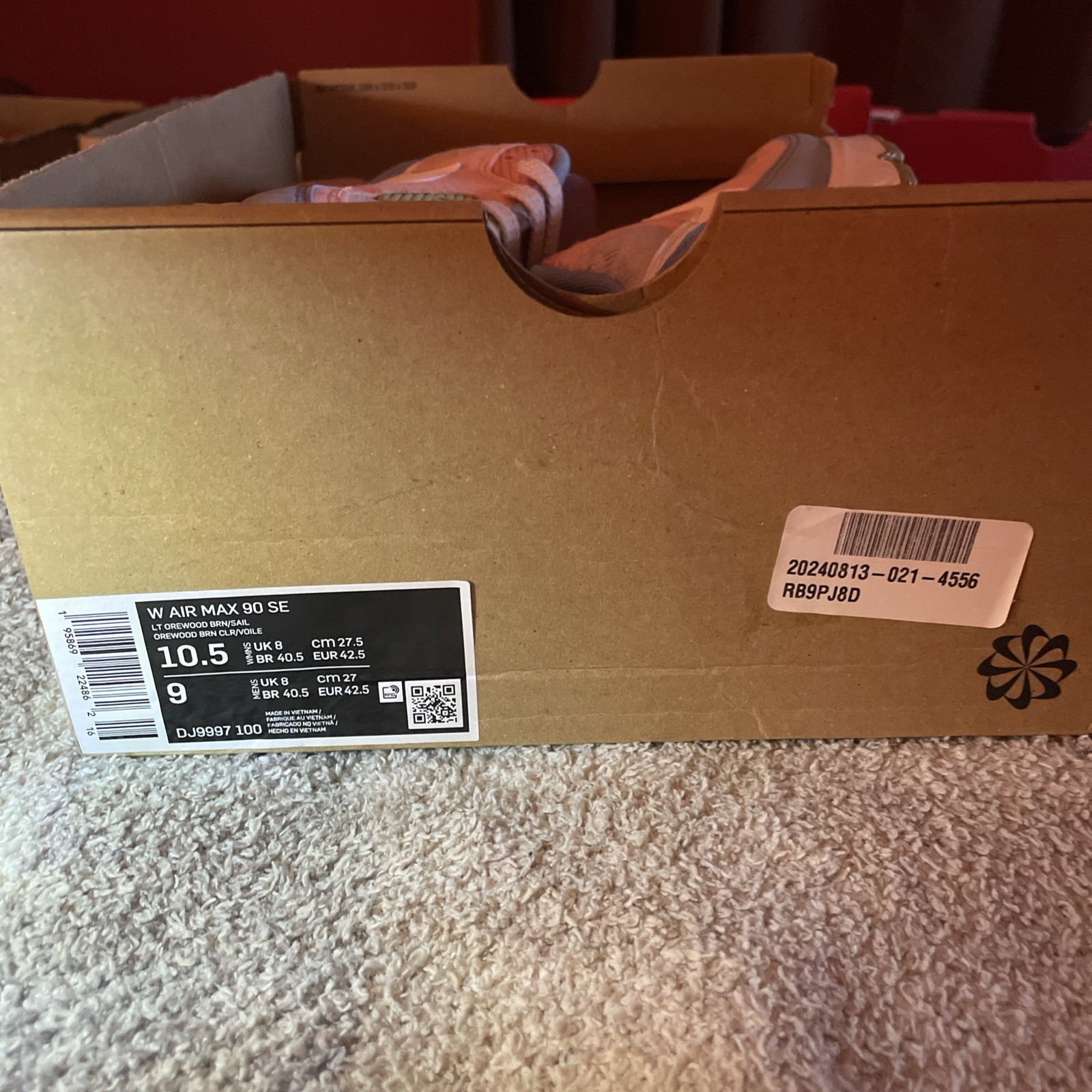 Nike Air Max 90 SE Women\'s Size 10.5 Sun Club Tan, Arctic Orange, DJ9997-101