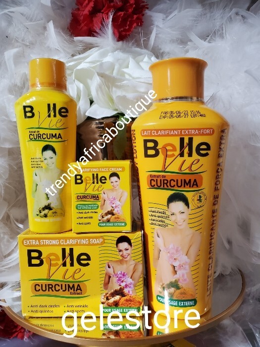 4pcs Belle Vie Curcuma Extracts Body Lotion,  Serum & Face Cream. Soap.