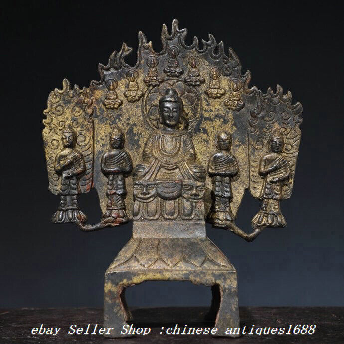 8.6\'\' Old Tibet Buddhism Bronze Gilt Sakyamuni Shakyamuni Amitabha Buddha Statue