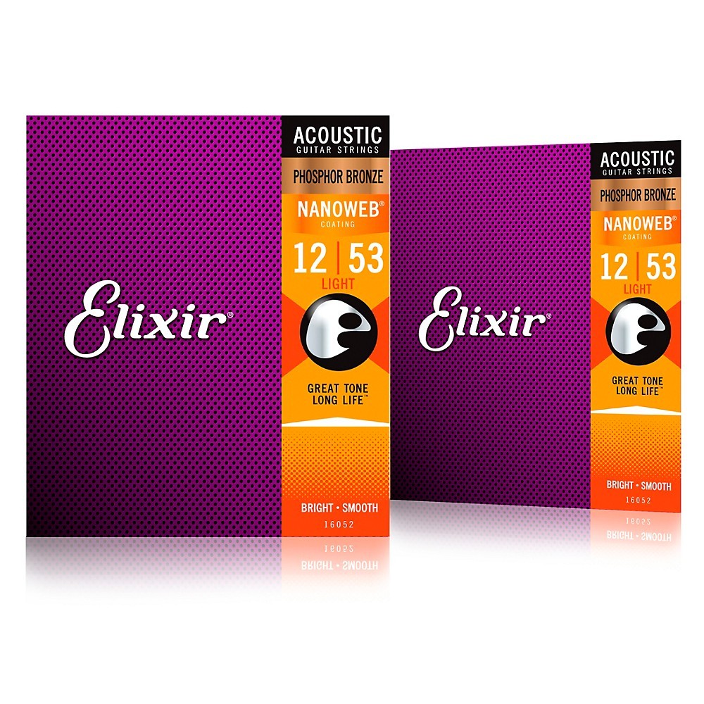Elixir Phosphor Bronze Acoustic Guitar Strings NANOWEB Light 012.053 2Pack