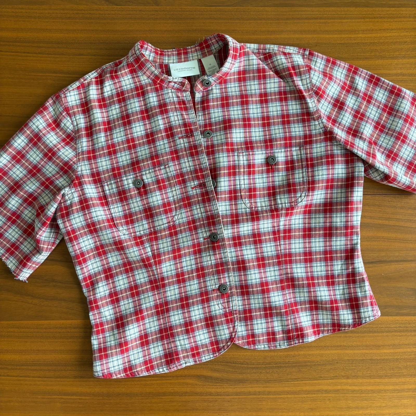 90s Vintage Liz Claiborne Top M Lizwear Cotton Plaid Western Cowgirl Grunge