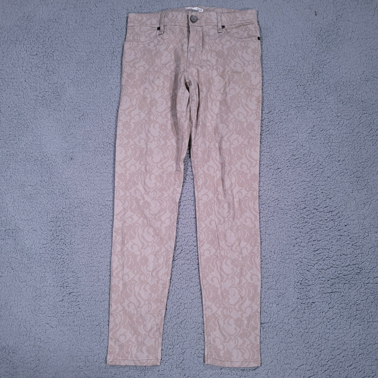 Kenar Womens 2 Jeans Beige Brown Floral Geometric Skinny Leg Mid Rise Kenar Womens 2 Jeans Beige Brown Floral Geometric Skinny Leg Mid Rise