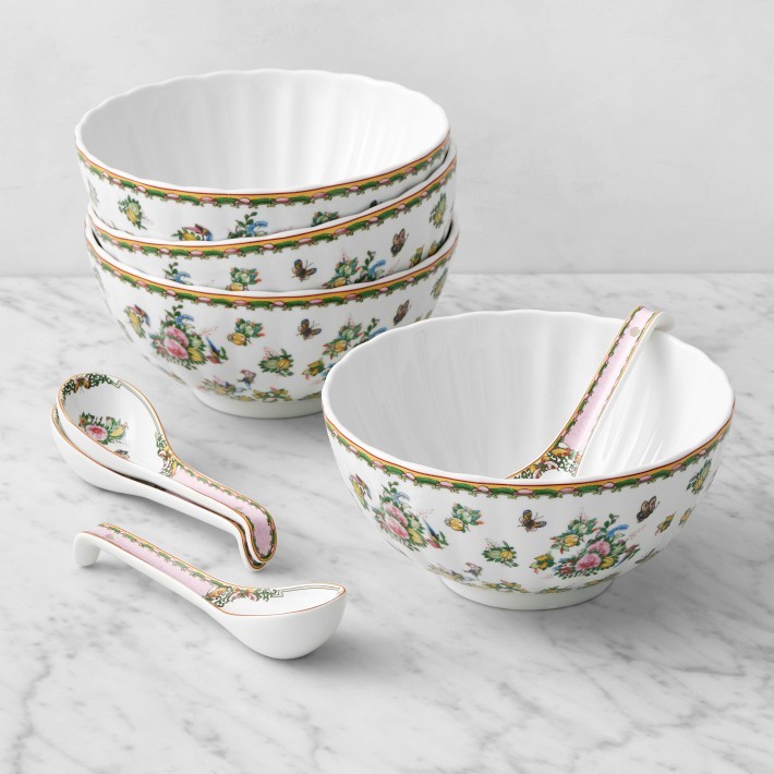 Famille Rose Noodle Bowls & Dumpling Spoons Set-williamssonoma|41511