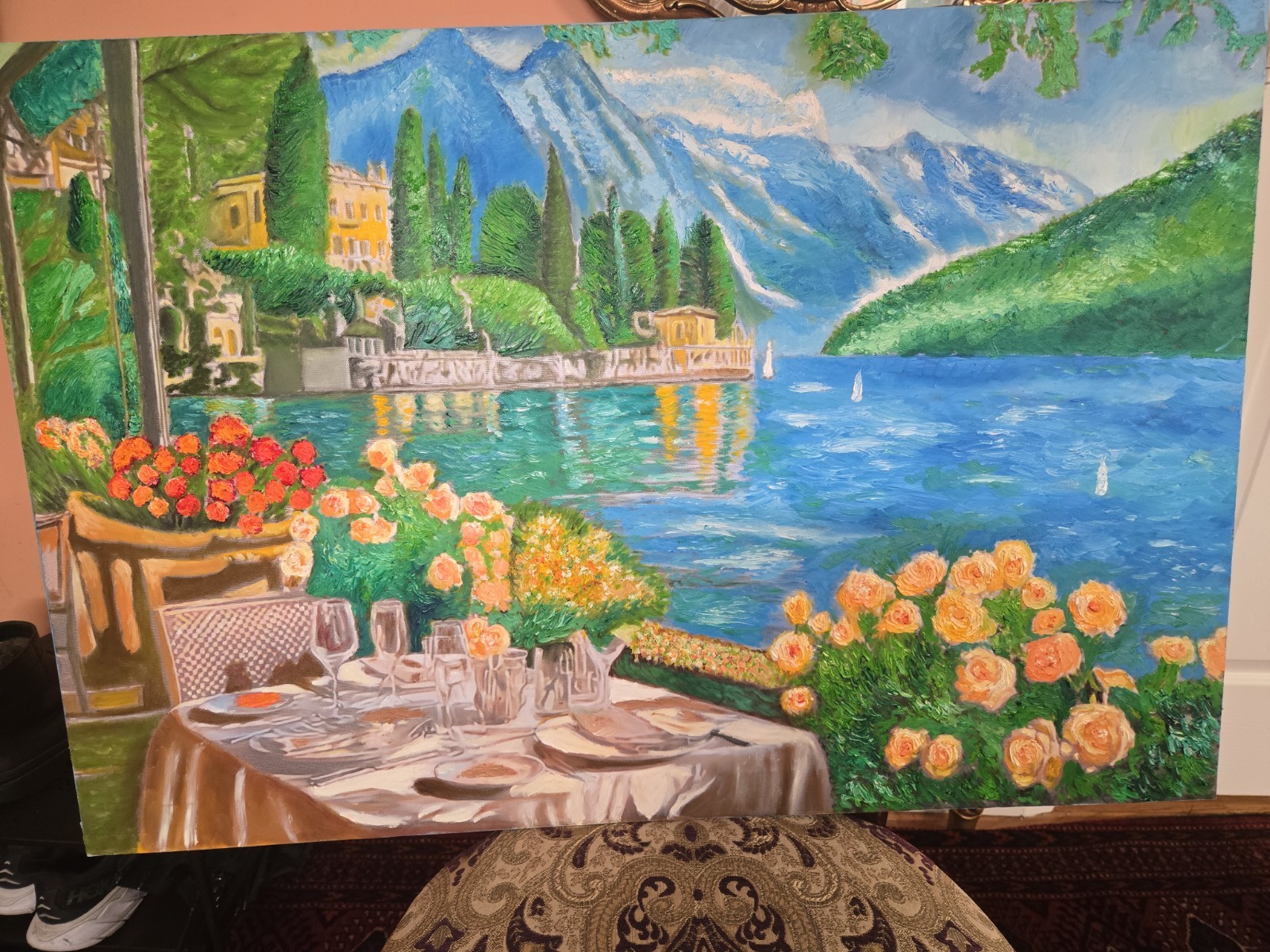 Original Oil Painting Mediterranean Seascape In the Style of Antonio Di Vicarro Original Oil Painting Mediterranean Seascape In the Style of Antonio Di Vicarro