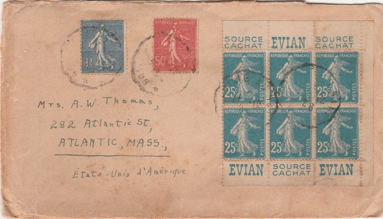 ships mail FRANCE 1923 cover to usa ships mail FRANCE 1923 cover to usa