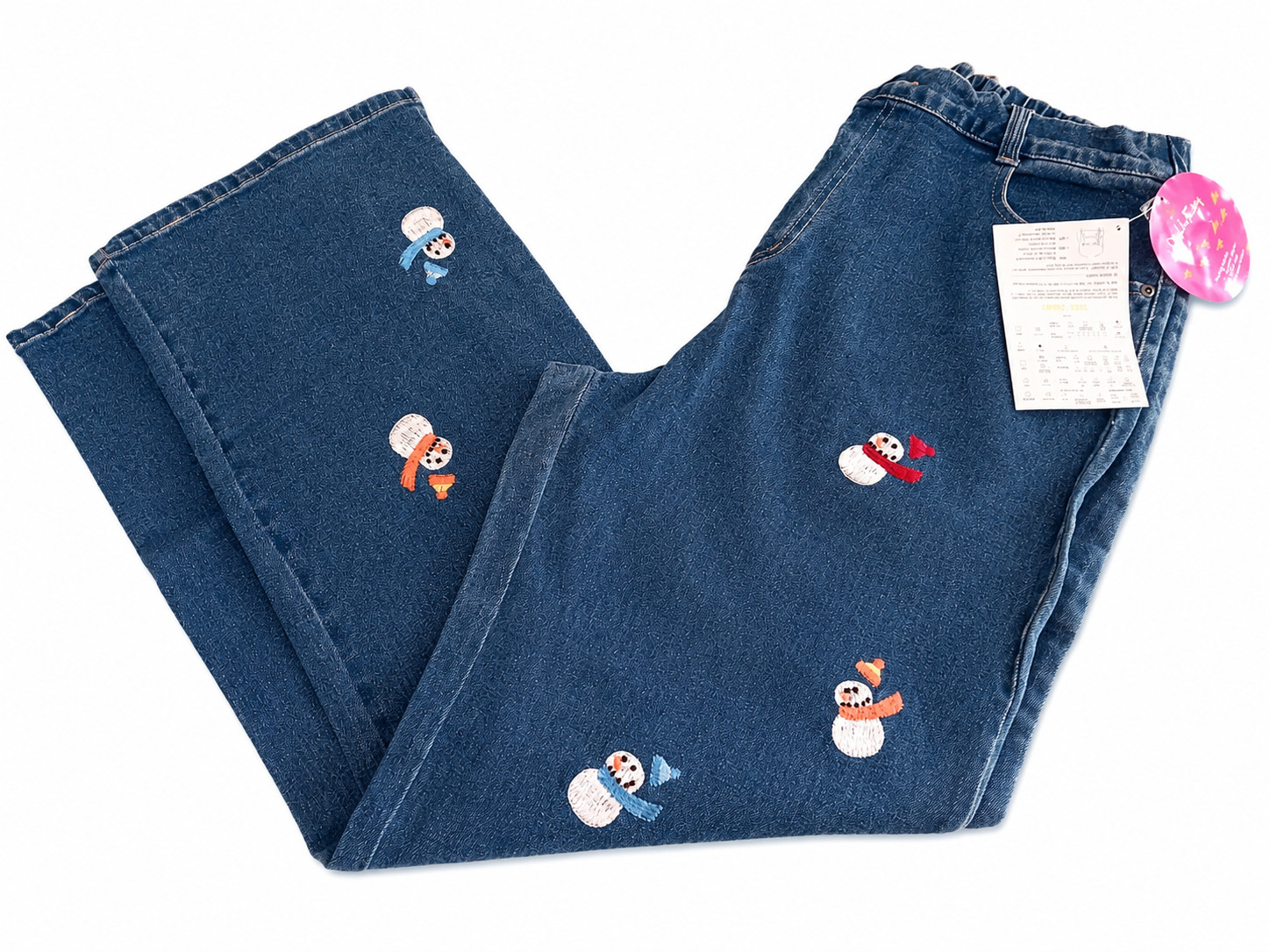 NWT Quacker Factory Christmas Snowman Embroidered Denim Jeans Women\'s Large