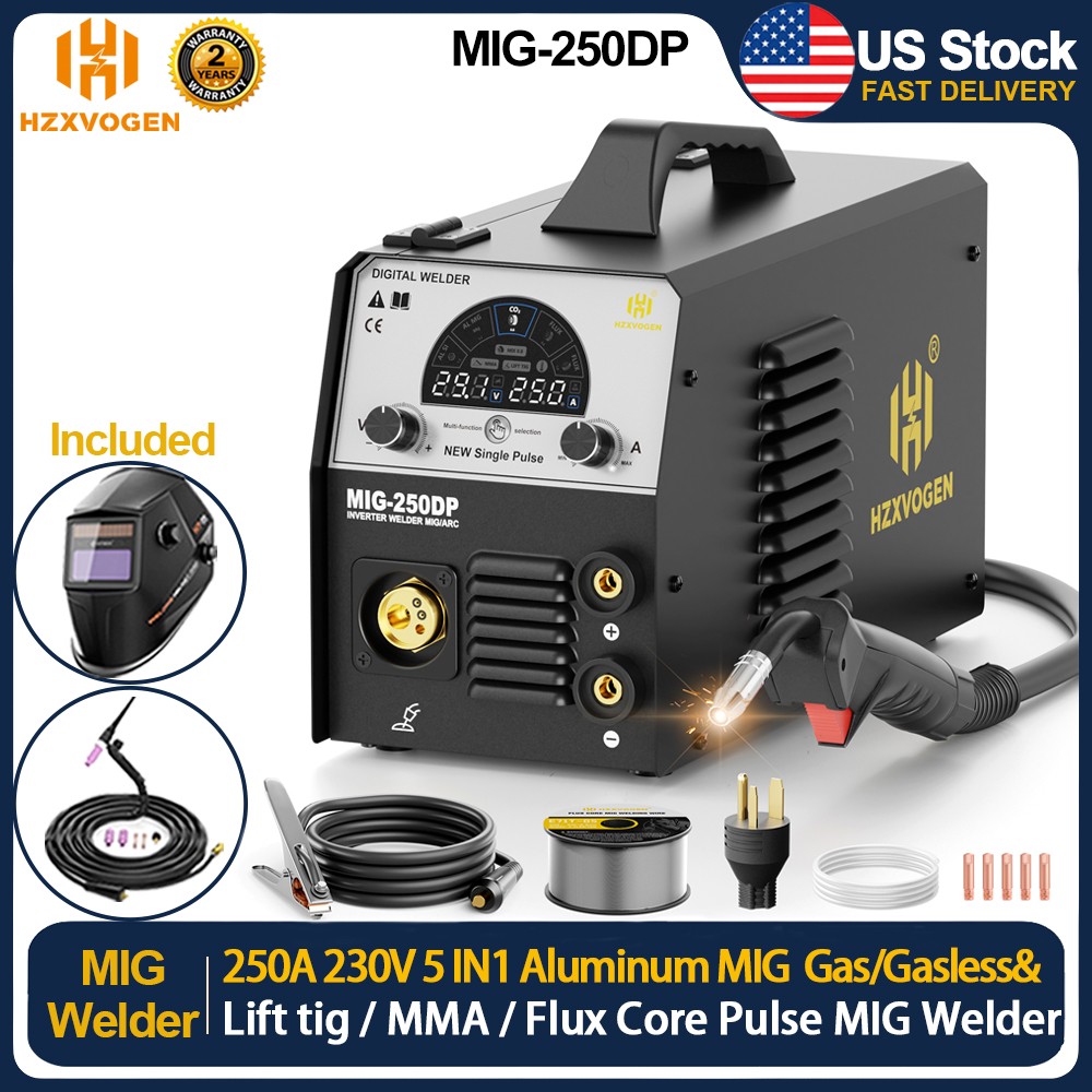 250A 5IN1 Gas/No Gas MIG Welder Aluminium Pulse MIG/TIG/ARC 110V/230V &TIG TORCH