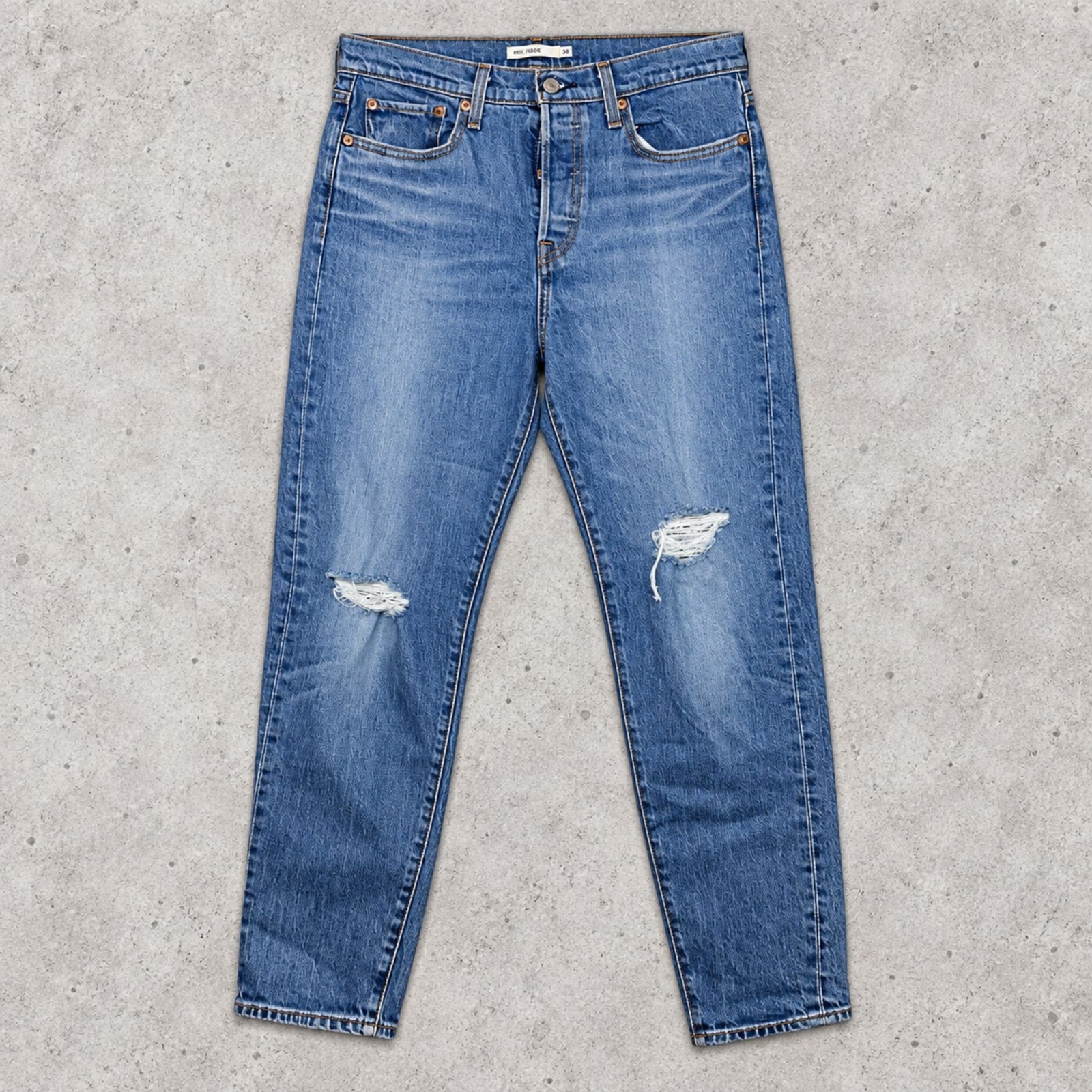 Levi\'s Premium Big E Wedgie Fit High Rise Distressed Straight Jeans Blue 29