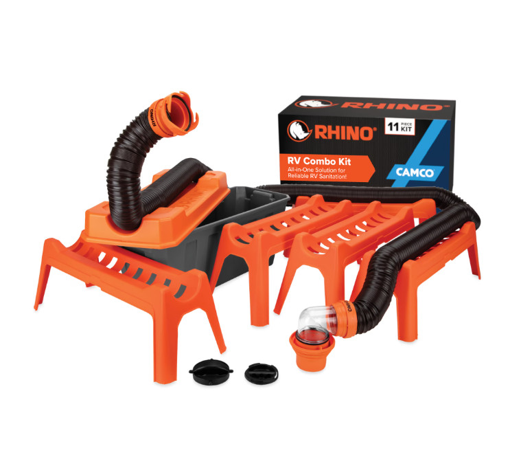 Camco Rhino 12-Piece RV Sewer Kit, 20-ft Sewer Hose & Storage Box, Orange