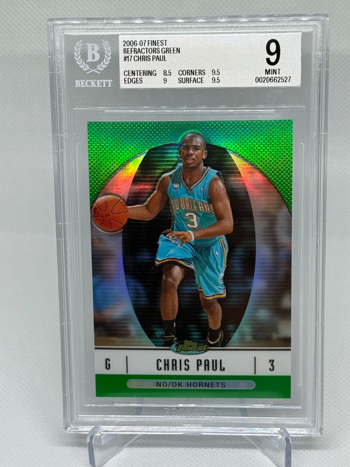 2006-07 FINEST CHRIS PAUL GREEN REFRACTOR 060/199 #17 BGS 9