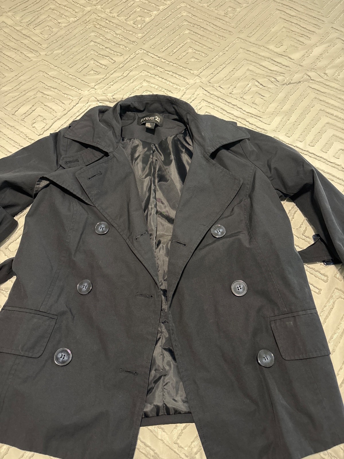 Forever 21 Boutique Trench Coat Women Large Camel Tan Double Breasted Belted **