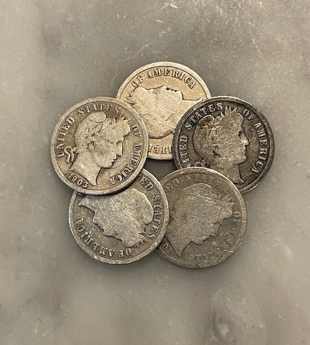 [Lot of 5] Barber Dimes - 90% Silver - CHOOSE HOW MANY LOTS OF 5 COINS