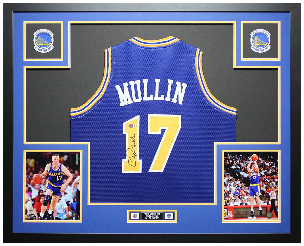 Chris Mullin Autographed & Framed Blue Golden State Jersey Beckett Certified
