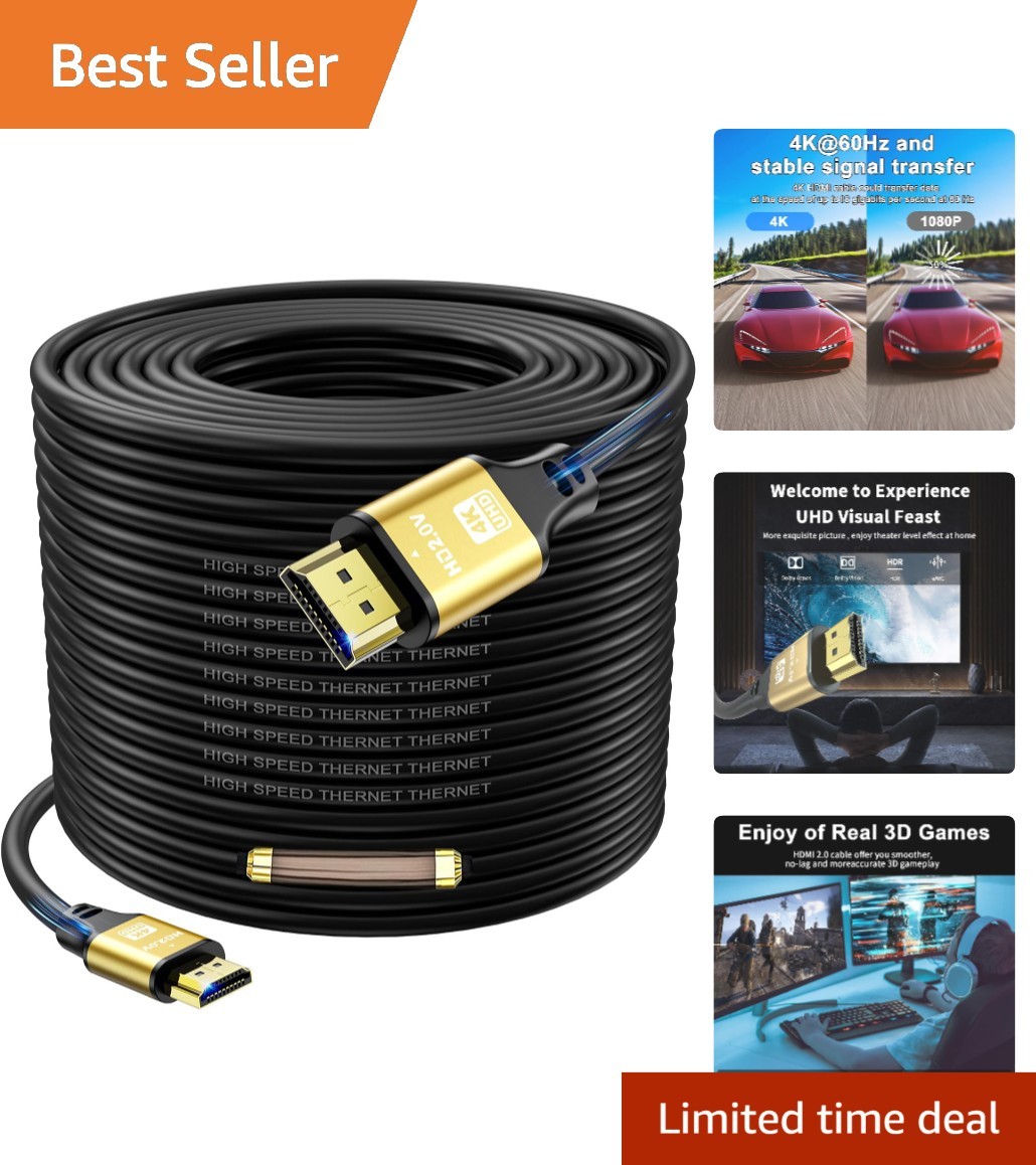 Professional 50FT HDMI 2.0 Cable - 4K Resolution, HDR & Audio Return Compatible