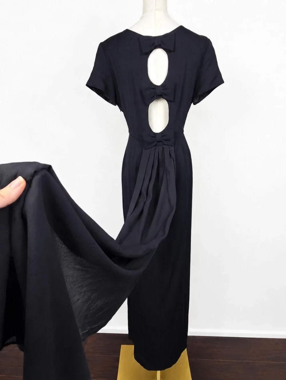NWT Vintage 80s Jeffrey & Dara Black Bow Cutout Sash Maxi Dress Goth Glam Sz 18