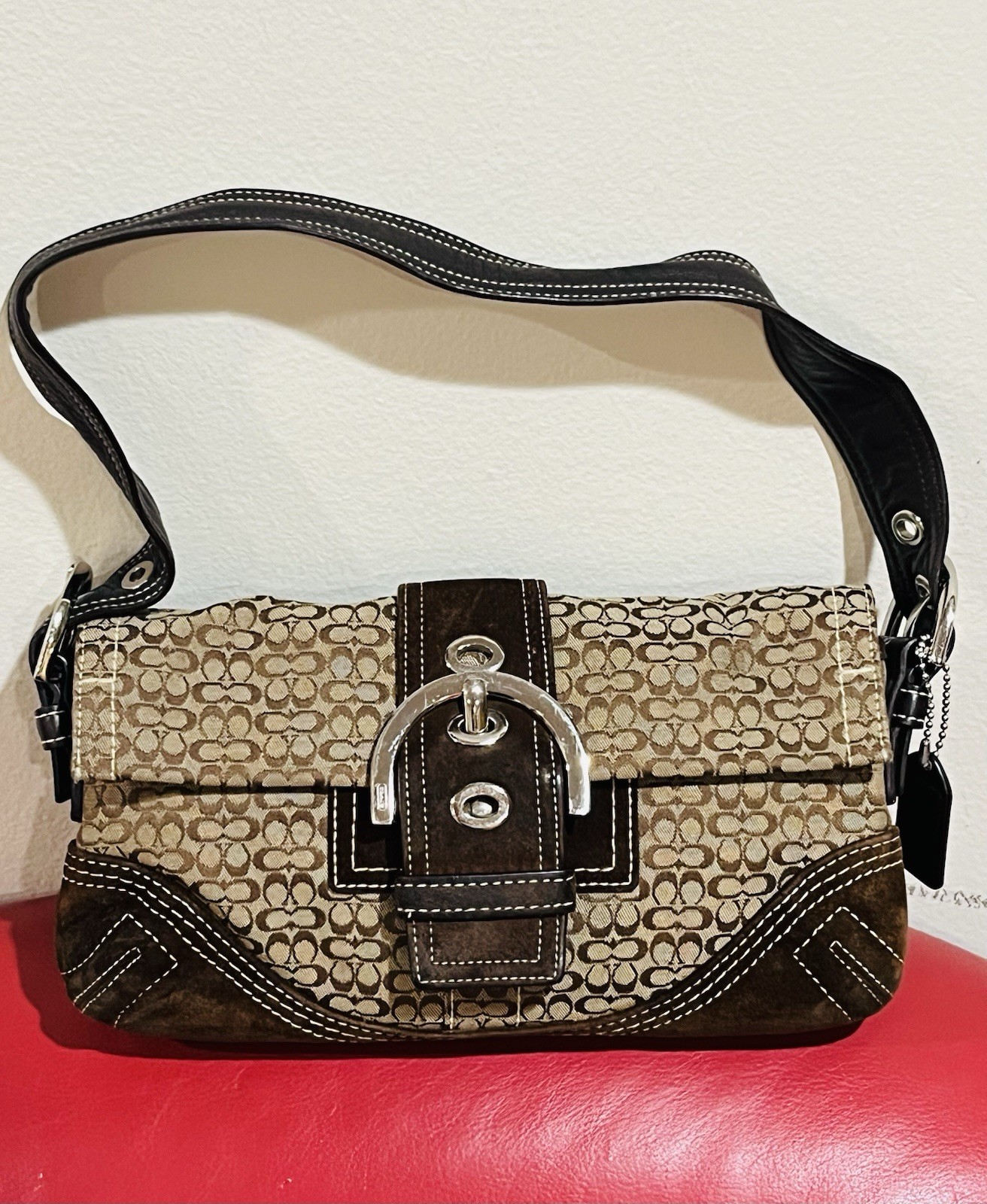 Coach 3628 Brown Soho Signature Monogram Canvas Leather Bag Vintage Y2K
