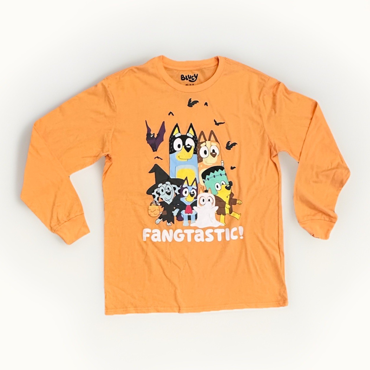 Bluey Unisex Adult Halloween L/S Shirt, Orange, Large, New Without Tags