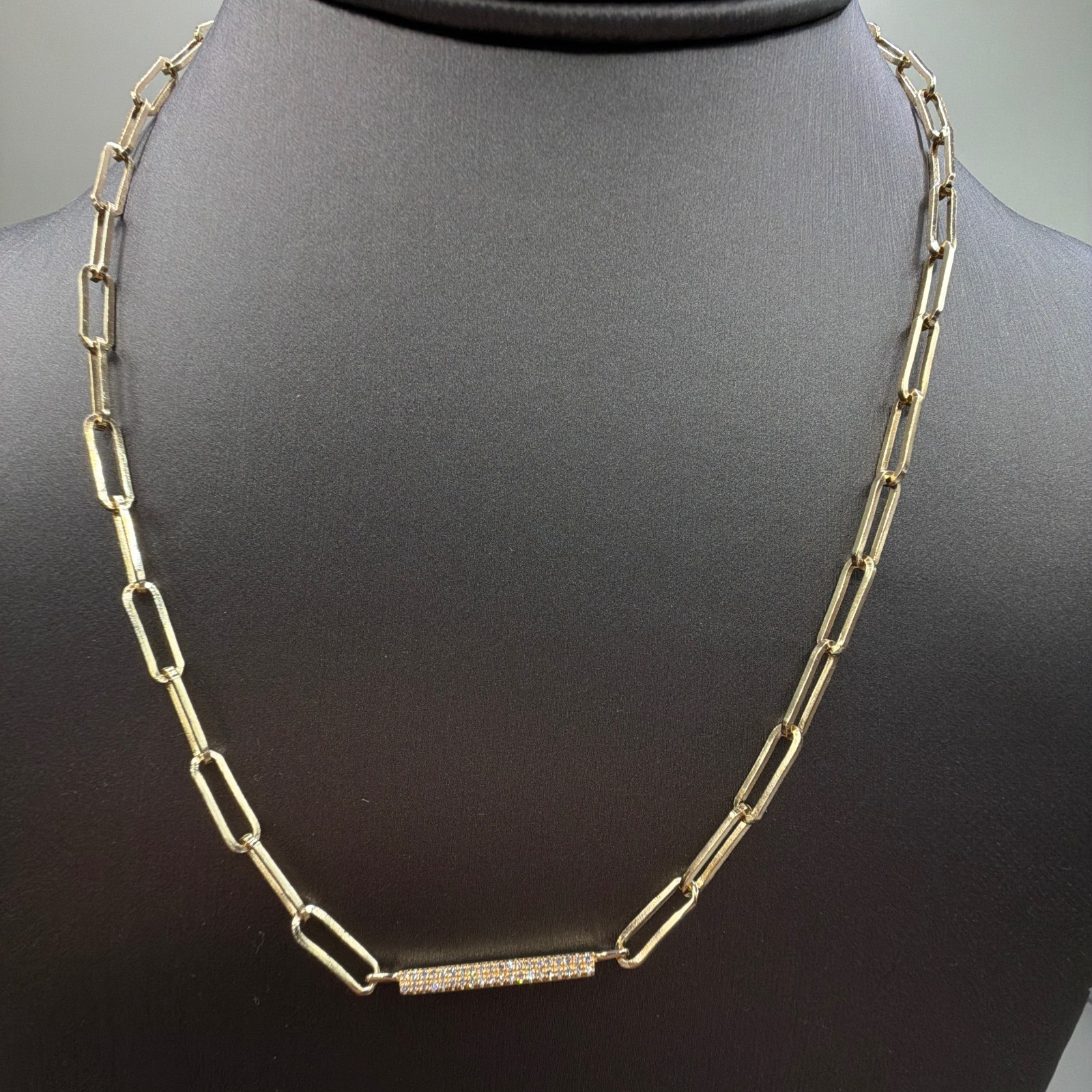Effy 925 Sterling Silver 14K Gold Plated Diamond Paperclip Bar Necklace 18\