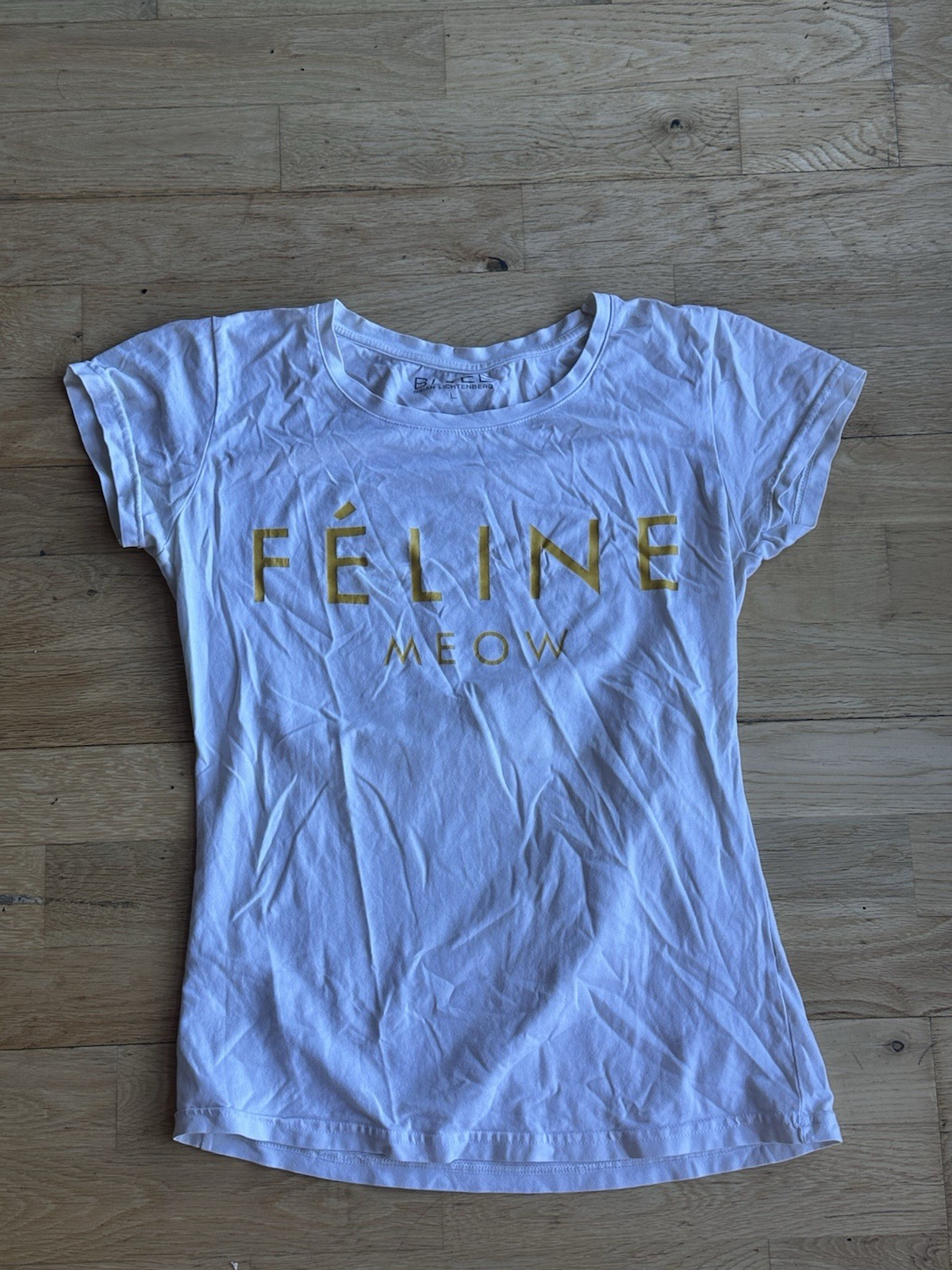 Brian Lichtenberg Women Feline Meow Graphic Tee White Slim Fit T-shirt Brian Lichtenberg Women Feline Meow Graphic Tee White Slim Fit T-shirt